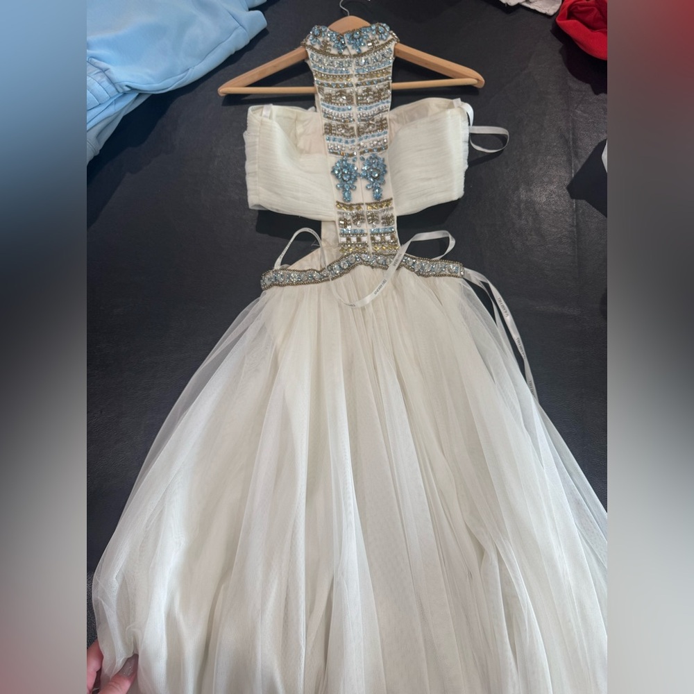 Sherri Hill White Gown with Silver Accents
